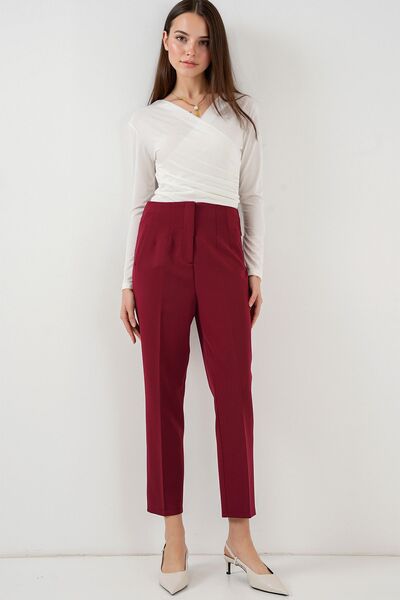 Hiccup Bdart High Waist Slim Fit Ankle Length Crepe Pants