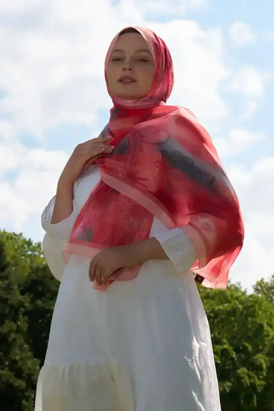 Madame Polo Prestige Vintage Desen Şal - Mercan