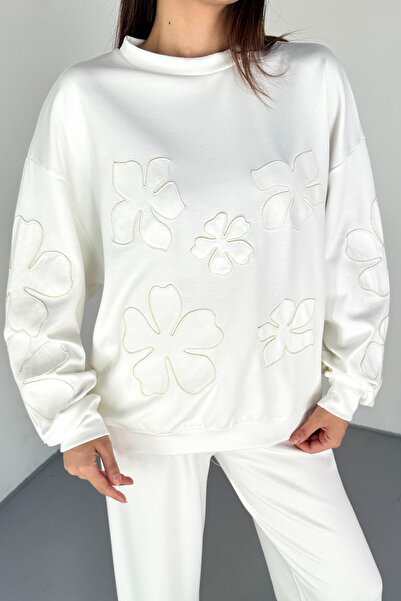 Cappmoda Tkm-13335 White Flower Patch Modal Fabric Double Set