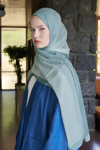 Madame Polo Fransız İpeği Degrade Desen Şal - Mint