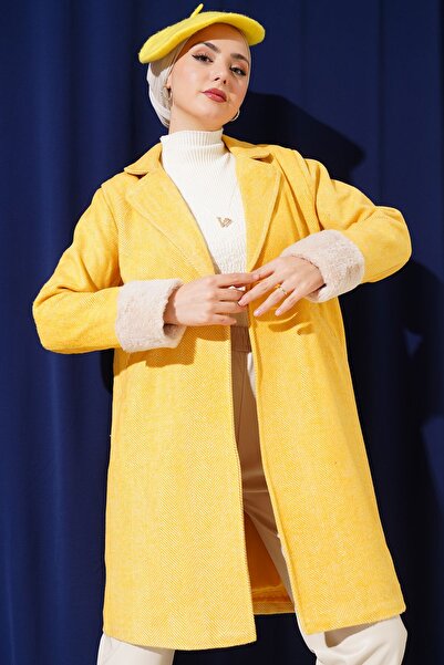 Hiccup BDART herringbone feather-sleeve wool coat