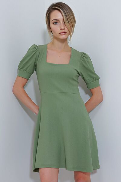 Hiccup Bdart Patterned Square Neck Mini Knitwear Dress