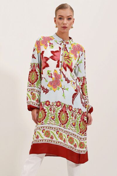 Hiccup Bdart Shirt Collar Embroidered Midi Dress