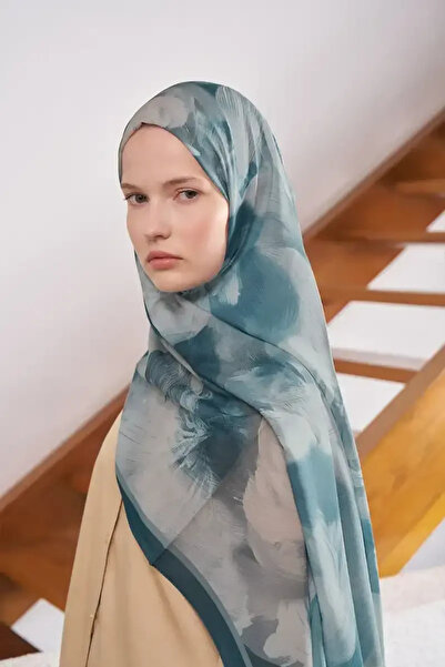 Madame Polo Fransız İpeği Ahenk Desen Şal - Petrol