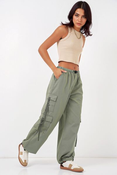 Hiccup Bdart Drawstring Casual Wide Leg Cotton Pants