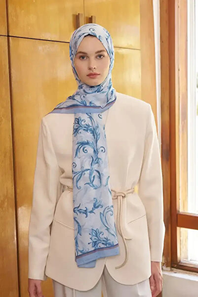 Madame Polo شال بنمط ذهبي لا ينتهي - أزرق