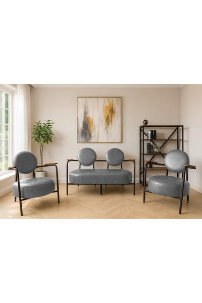 Azra Mobilya Venüs Koltuk Takımı Gri – Dekoratif Modern Deri Koltuk Seti | Of...