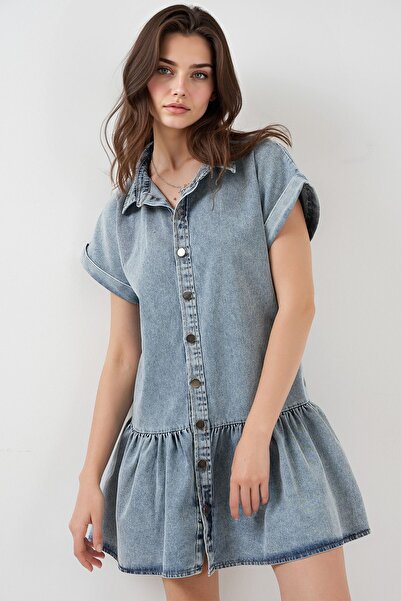 Hiccup Κοντό τζιν φόρεμα BDART με λεπτομέρεια με γιακά και κουμπιά