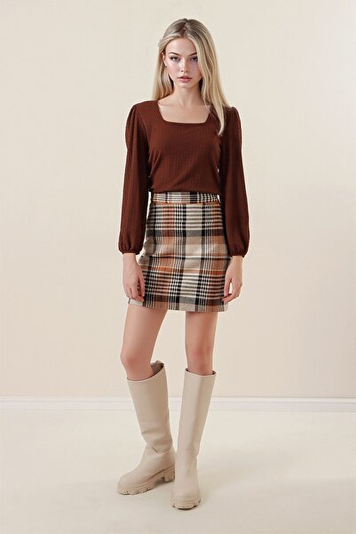 Hiccup Bdart Textured Square Neck Long Sleeve Blouse