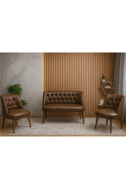 Azra Mobilya Milano 3’lü Deri Oturma Grubu – 2 Berjer + 1 İkili Koltuk (Ofis ...