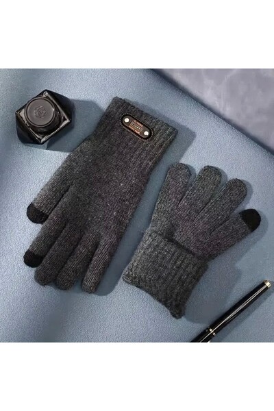 Flippy Men's Gloves, Flippy, Knitted Model, Touchscreen Function, Acrylic Material, Elastic Cuff, Velvet In