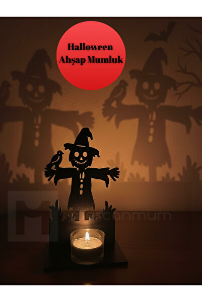 Halloween Ahşap Mumluk 1 adet siyah renk lazer kesim