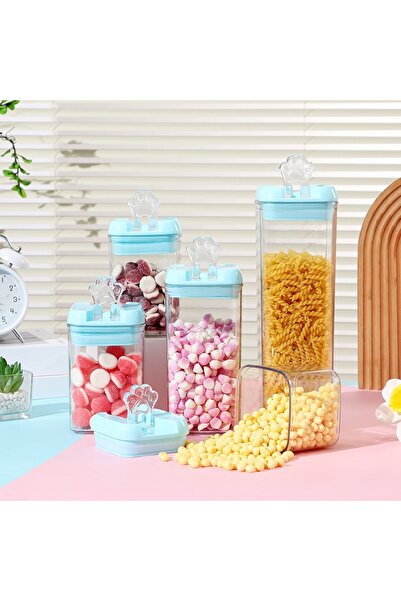 Flippy Food Storage Container 0.8L, Blue Lid, PP+PET, Airtight, 10x10x15.5 cm, Transparent