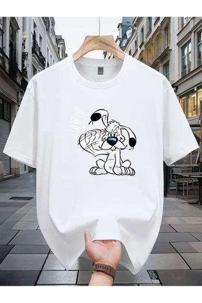 CLASİVA تي شيرت برقبة دائرية كبيرة الحجم للجنسين بتصميم عصري لطيف على شكل كلب...