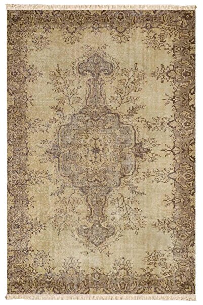 Markaev Vintage Madalyon Desenli Bej Halı Dokuma Taban Halı 336 YNG