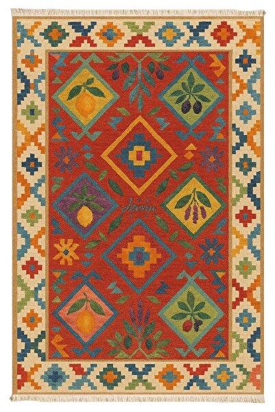 Markaev Bereket Desenli Halı Dokuma Taban Halı 348 YNG