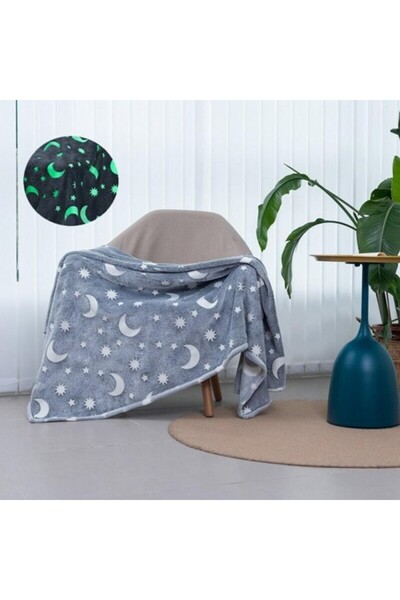 Flippy Glow-in-the-Dark Plush Blanket, Soft, 150x200 cm, Starry Sky Pattern, Grey