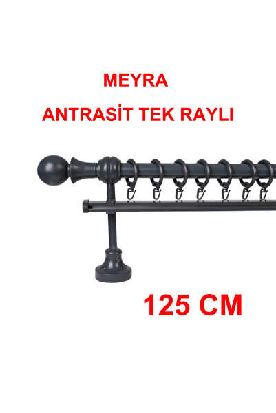di'mora by ağbaht züc. Meyra Wooden Rustic Curtain Rod with Detachable Headboard - Single Rail - Anthracite - 125 cm