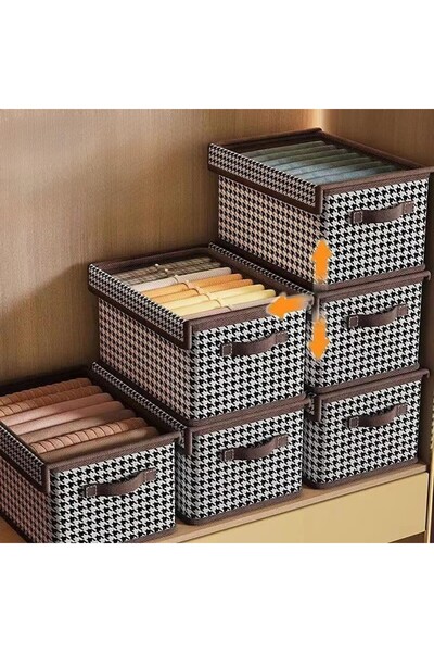 Flippy Storage Box, Flippy, Transparent Lid, Checkered Pattern, Medium Pattern, Brown
