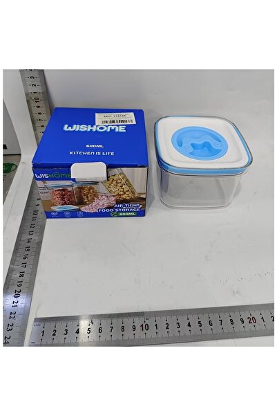 Flippy Kitchen Storage Container, 600 ml, ABS+PET+Silicone, White/Blue Lid, 11.5 x 8 x 8 cm, Transpa