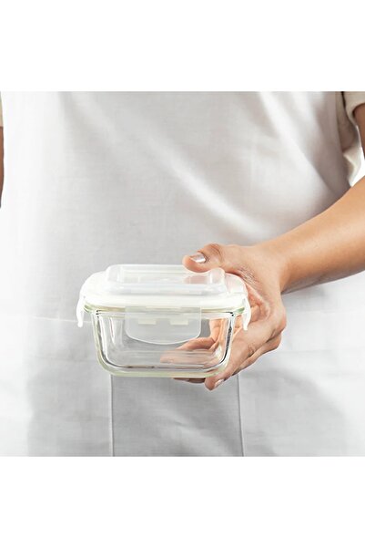 Borosil Square Glass Food Storage Container with Airtight Locking Lid, Microwave & Dishwasher Safe -800ml