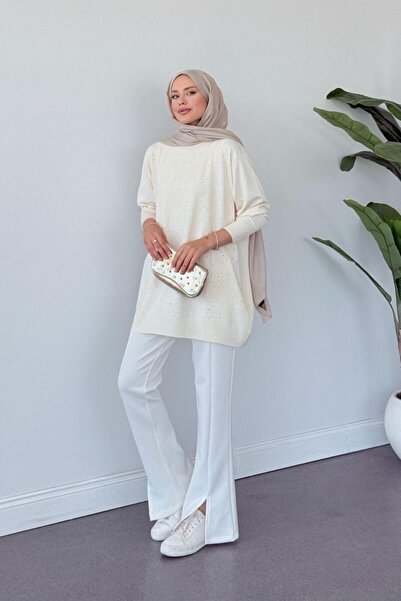 Şulemoda Giyim Merserize Taşlı Tunik Krem