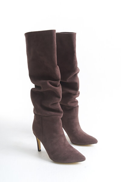 NITU Shoes Brown Suede Bellows High Heel Boots