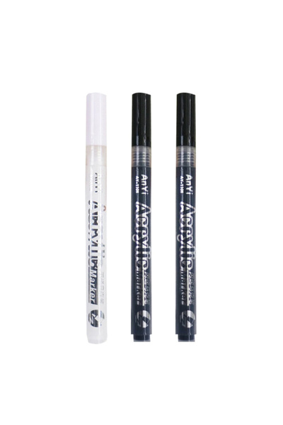 Choice 1 أبيض 2 أسود 3 قطع/مجموعة أقلام تلوين أكريليك أسود/أبيض/ذهبي/فضي للرس...