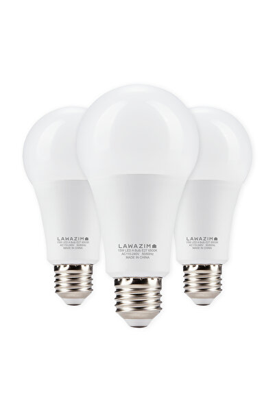 Lawazim 15W LED Bulb A70 E27 3 Pack - Daylight 6500K - 1200 Lumens, 80W Equivalent, Non-Dimmable