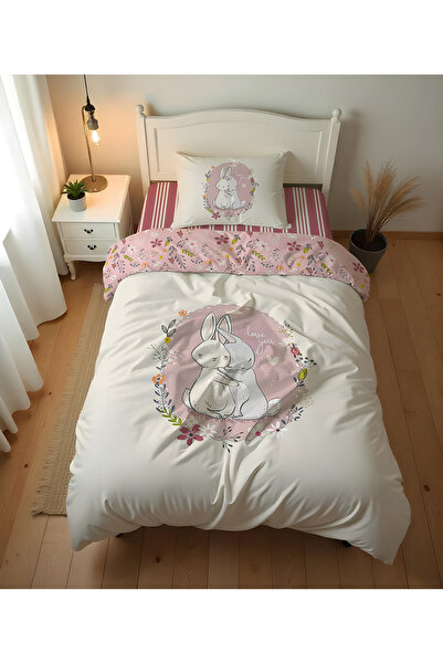 Evmila Tavşan Desenli Çarşafsız 2'li Takım Baskılı Tek Kişilik Nevresim Takım...