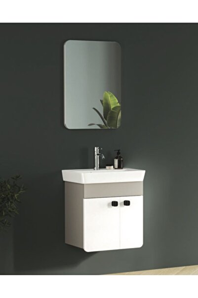 Fym pınar 55 cm beyazve kül grisi aynalı banyo dolabı takımı