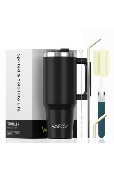 Choice 591ml black 591ml Stainless Steel Insulated Cup 20oz Tumbler with Handle and Straw Keep Cold and Hot