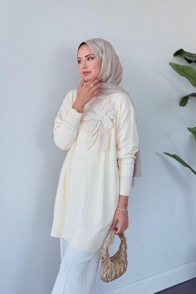 Şulemoda Giyim Merserize Çiçekli Tunik Krem