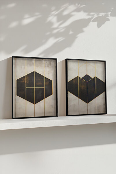 STARYUNA Tablou modern, set de tablouri duble cu model geometric cu rama din ...