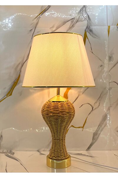 Decodelight Metal Gold Ayaklı Gövdesi Hasır İp El İşi Örmeli Modern Abajur Modelleri