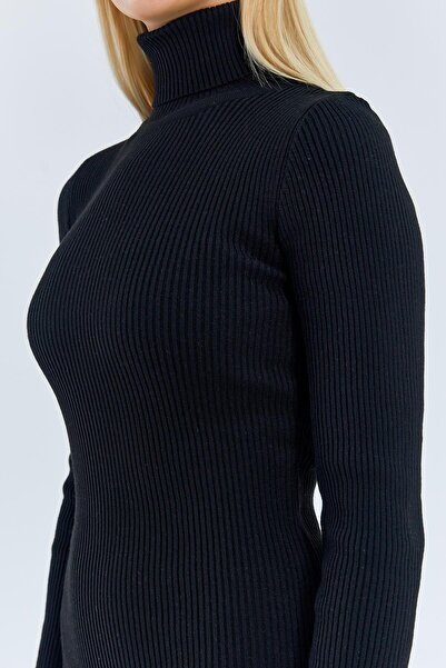 Mixray 6889 Γυναικείο Μακρύ Πλεκτό Φόρεμα Fisherman με σκίσιμο μέρος, μαύρο