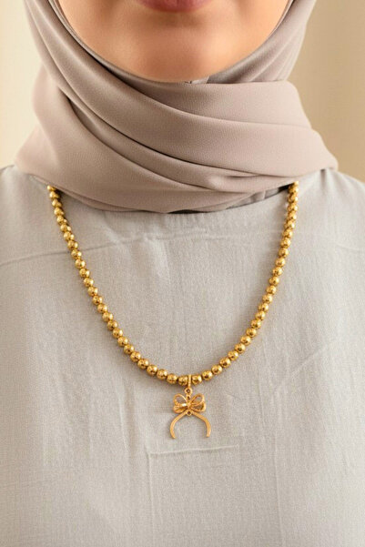 TwinsCollection Fiyonk Detaylı Yarımlı, Çeyrekli, Gram Altın Uyumlu İnci Kolye