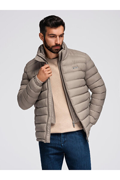 OMBRE Klassische Herren Steppjacke mit Stehkragen - Dunkelbeige V4 OM-JALP-0231
