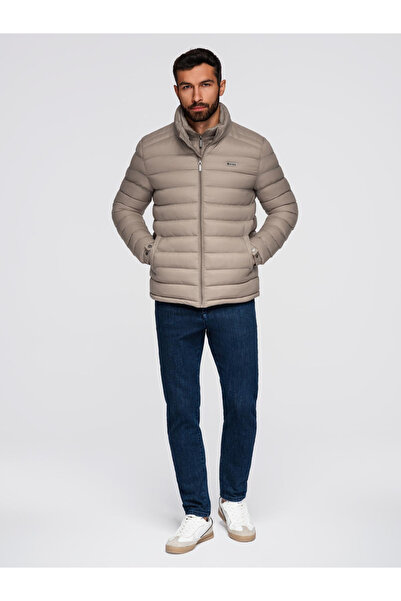 OMBRE Klassische Herren Steppjacke mit Stehkragen - Dunkelbeige V4 OM-JALP-0231