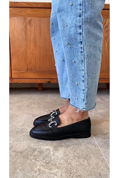 Büşra Sultan Ayakkabı & Çanta Kadın Siyah Loafer Makosen Casual Toka Detay Rahat Günlük Ayakkabı