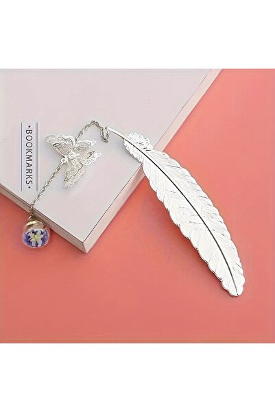 Choice علامة مرجعية معدنية أنيقة من قطعة واحدة فضية - مزينة بالريش الذهبي وال...