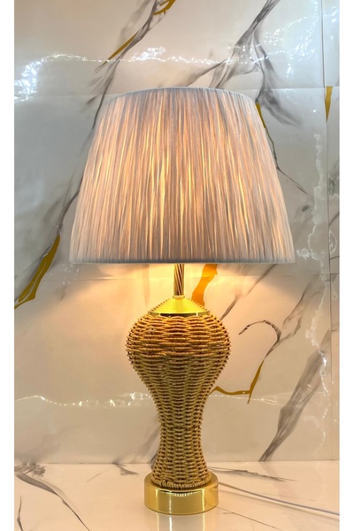 Decodelight Metal Gold Ayaklı Gövdesi Hasır İp El İşi Örmeli Modern Abajur Mo...