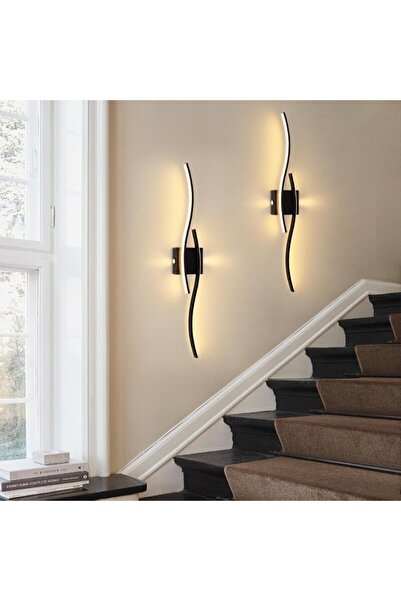 HOZRO Set 2 Lampi HOZRO, cu LED, Design Wave, 60 cm, Negru, 28W, 1350 Lumen, Lumina Alb Calda