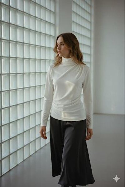 HAKKE Tek Omuz Büzgülü Sandy BLUZ