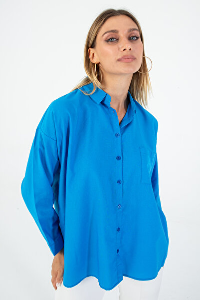 Nuevo Ženska plava oksford košulja Teksturirano od tkanine, ležerna kroj Sa d...