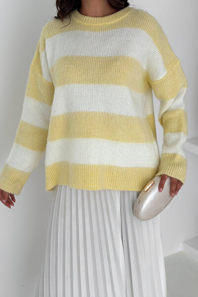 moda poni Γυναικείο ριγέ πουλόβερ με γένια