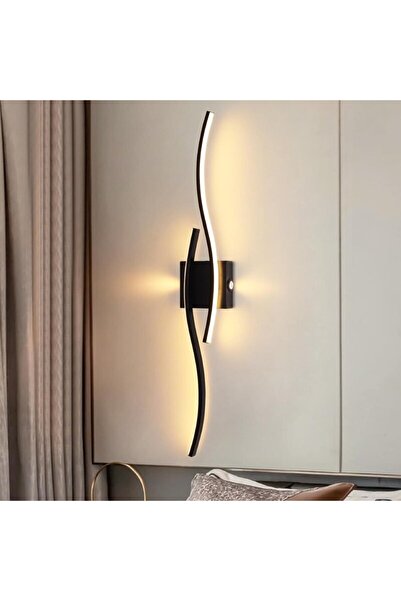 HOZRO Lampa Moderna HOZRO, cu LED, Design Wave, 60 cm, Negru, 28W, 1350 Lumen, Lumina Alb Calda