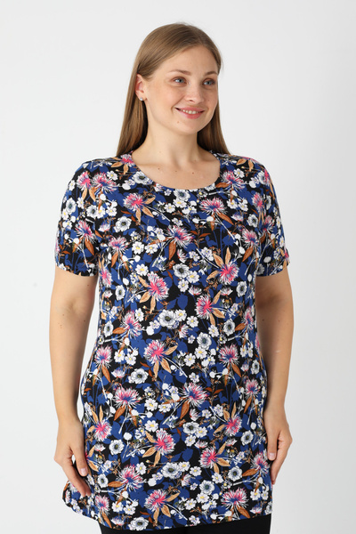 İntensive Women's Plus Size Cotton Patterned Short Sleeve T-Shirt