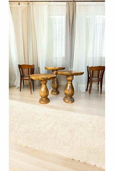 Simillo Home&Living Ahşap Mantar Sehpa Seti – 3’lü Tütün Renk Zigon Sehpa - Dekoratif Çiçeklik - Wooden Coffee Table