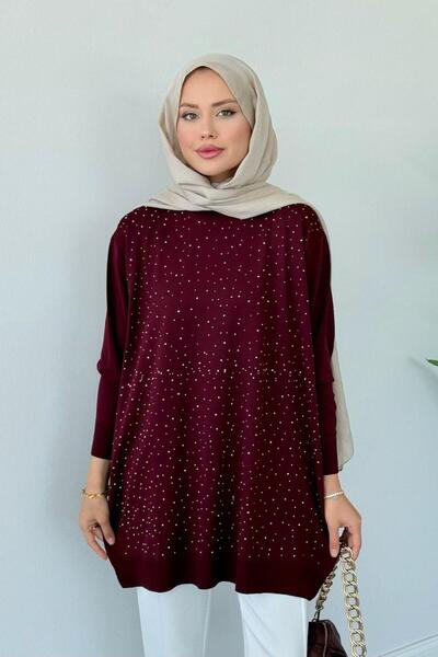 Şulemoda Giyim Merserize Taşlı Tunik Bordo